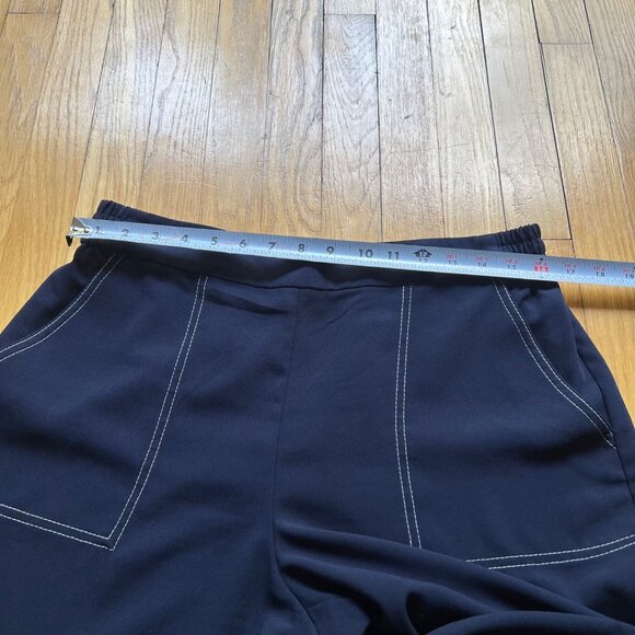 Trina Turk Size L Navy Blue w White Stitching Just Arrived Wide Leg Crop Pants - Picture 15 of 15